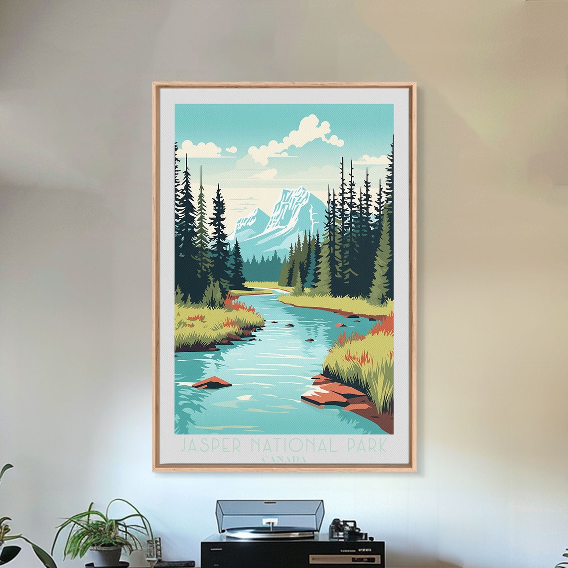 Jasper National Park Canada Turquoise River Pine Forest View Poster - Image 2