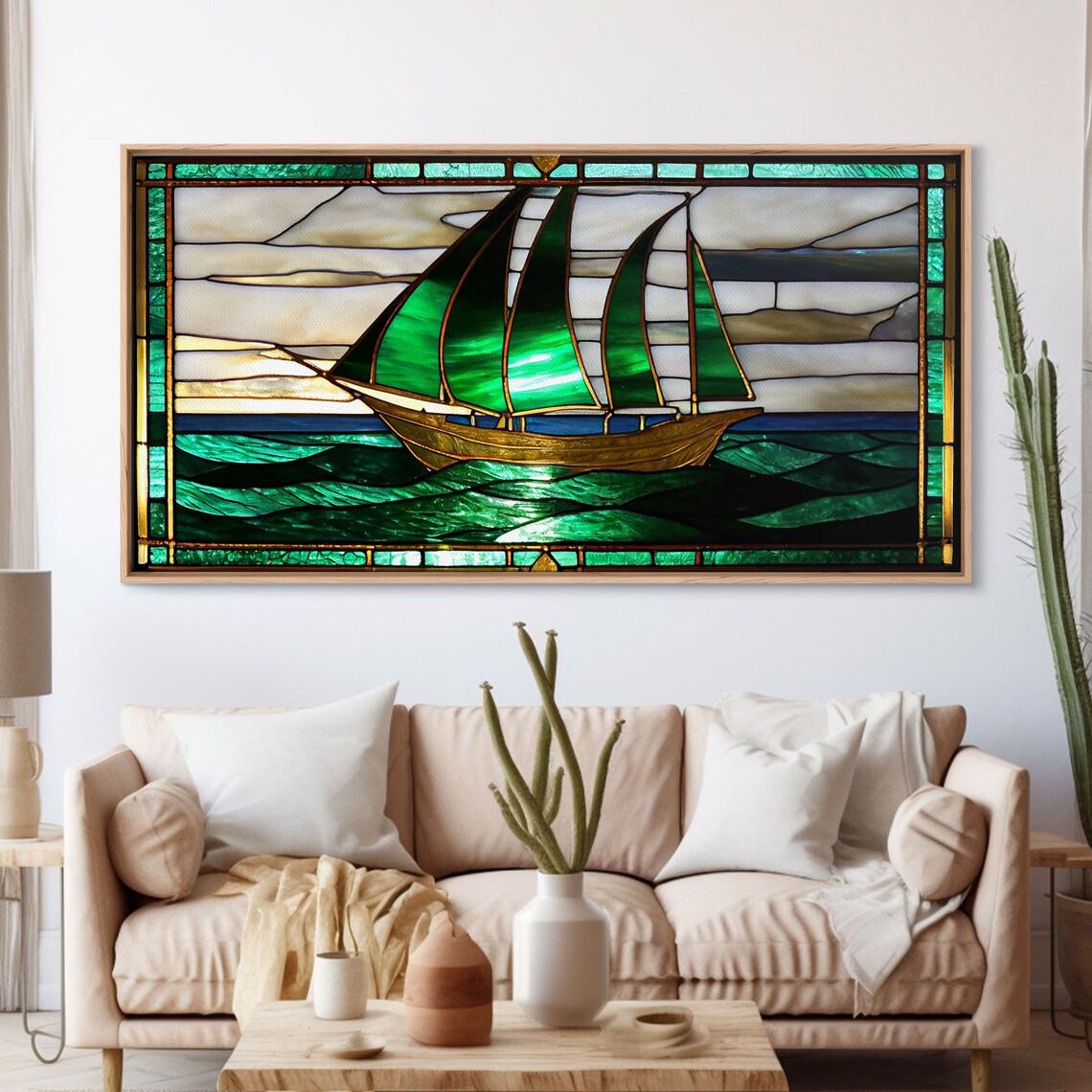 Emerald Green And Gold Sail Boat Art Print, Art Deco Vintage - Image 3