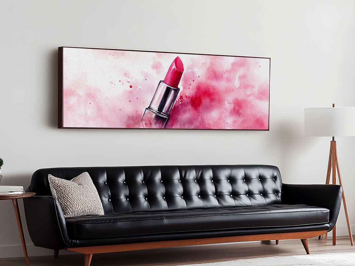 Pink Lipstick Watercolor Modern Makeup Beauty Feminine Wall Art Print - Image 6