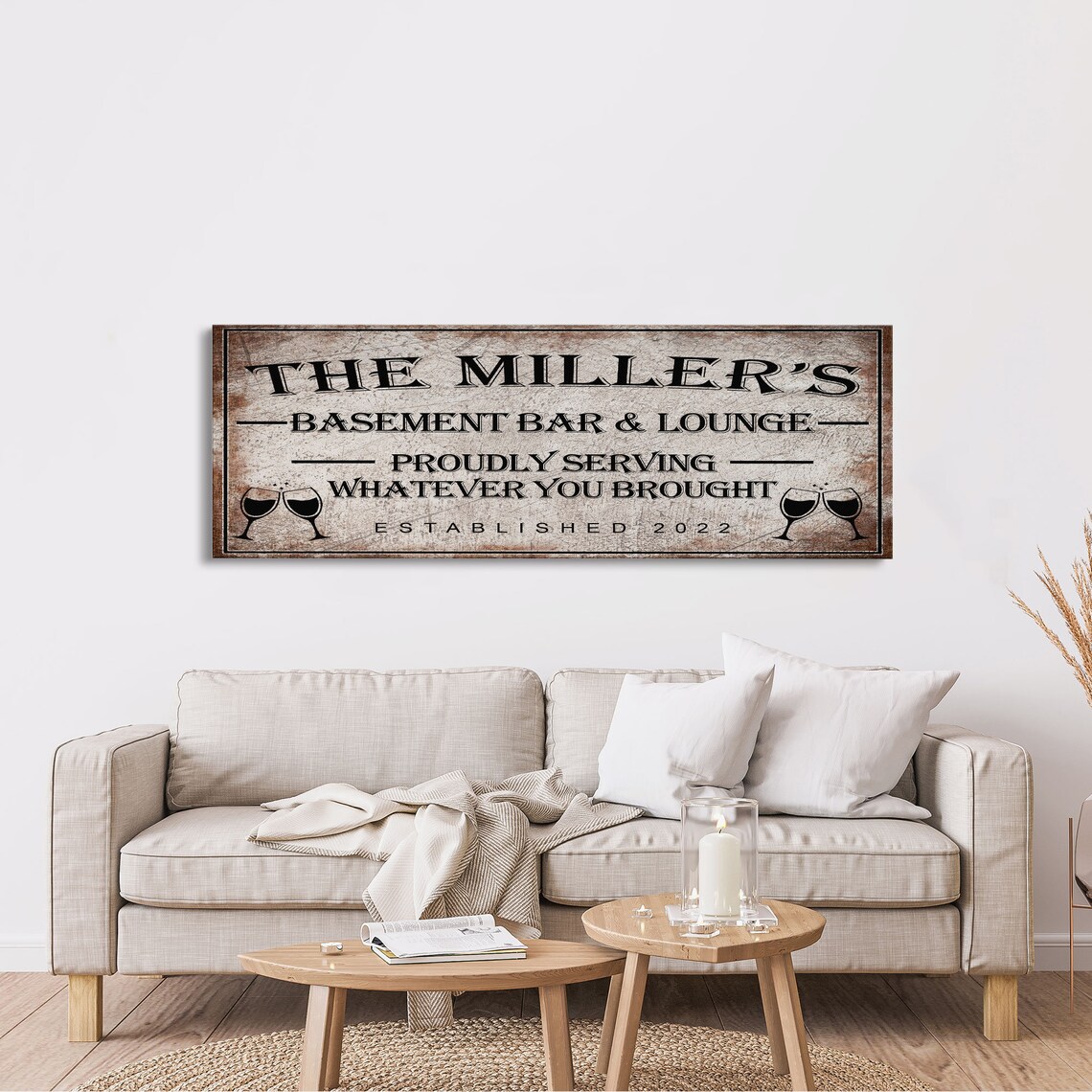 Basement Bar Sign, Rustic Lounge Wall Art Print - Image 2
