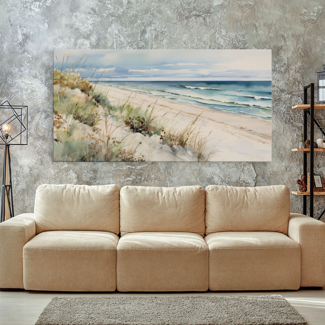 Serene Beach Dunes Watercolor Soft Coastal Shore Waves Wall Art Poster
