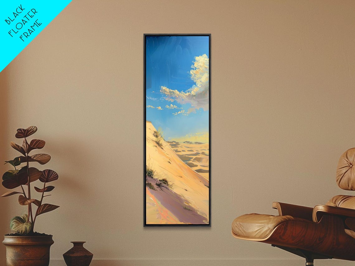 Desert Sand Dunes Blue Sky Golden Light Landscape Painting Poster - Image 2