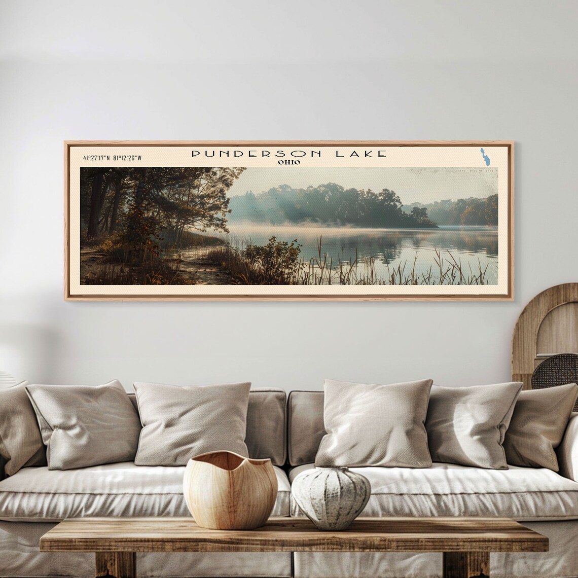 Punderson Lake Ohio Misty Sunrise Woodland Shore Serene Travel Poster - Image 2