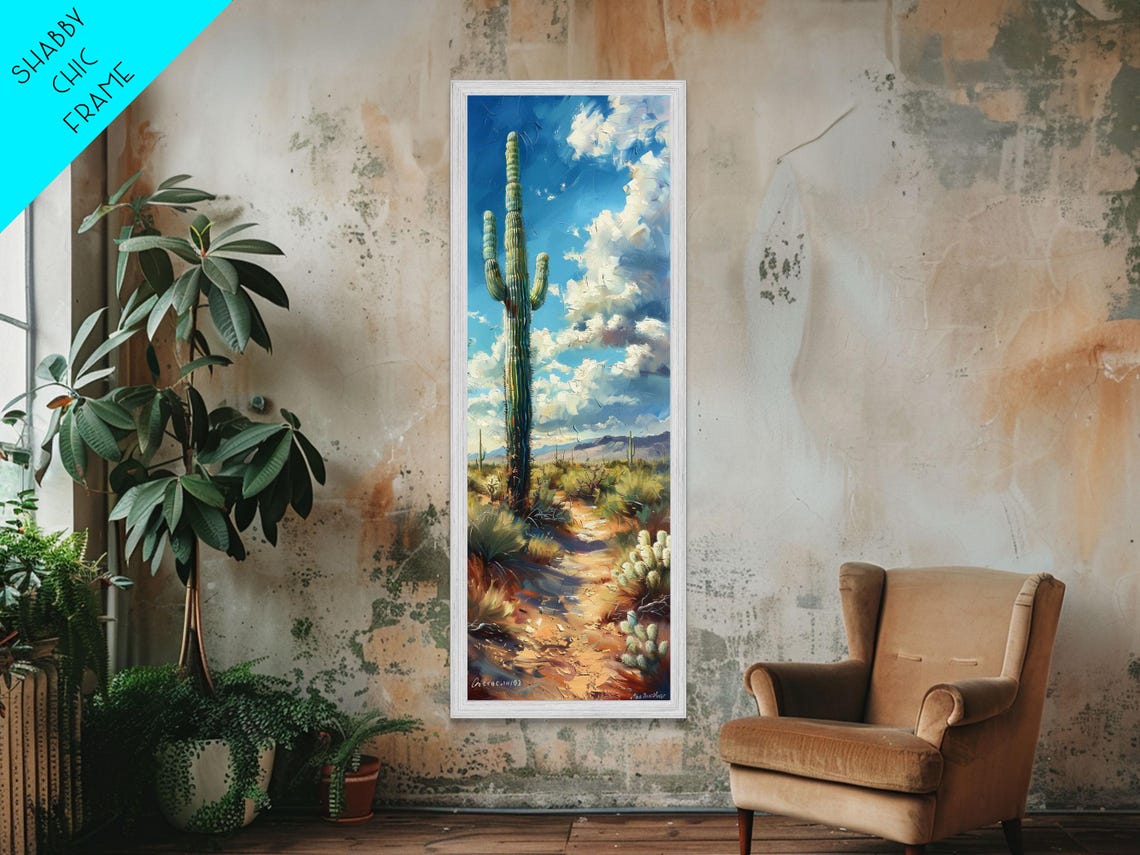 Tall Saguaro Cactus Desert Blue Sky Puffy Clouds Nature Poster - Image 5