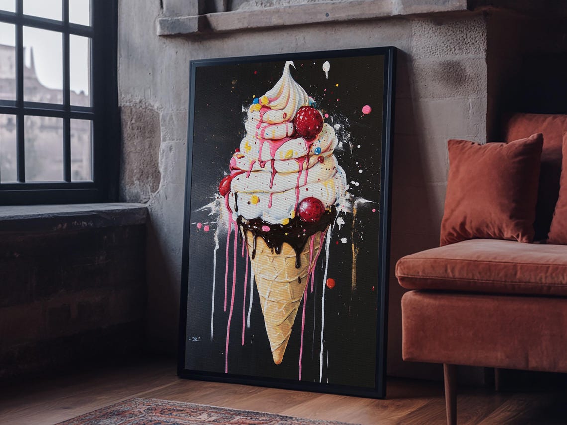 Dripping Ice Cream Sundae Cone Pop Art Splatter Food Art Print - Image 3