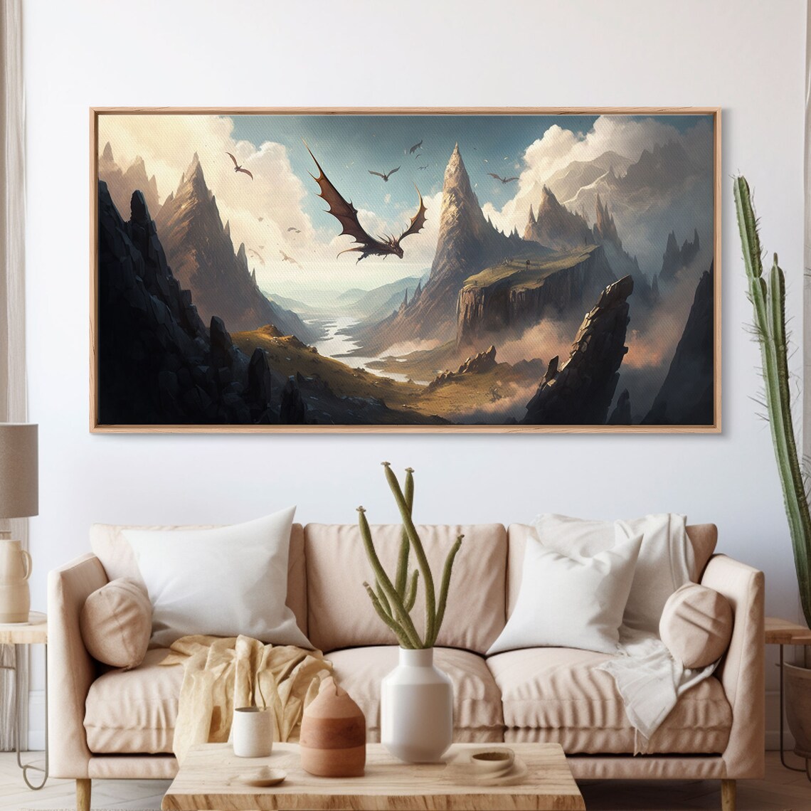 Dragons In Flight Over A Valley, Medieval Fantasy Art Print - Image 3
