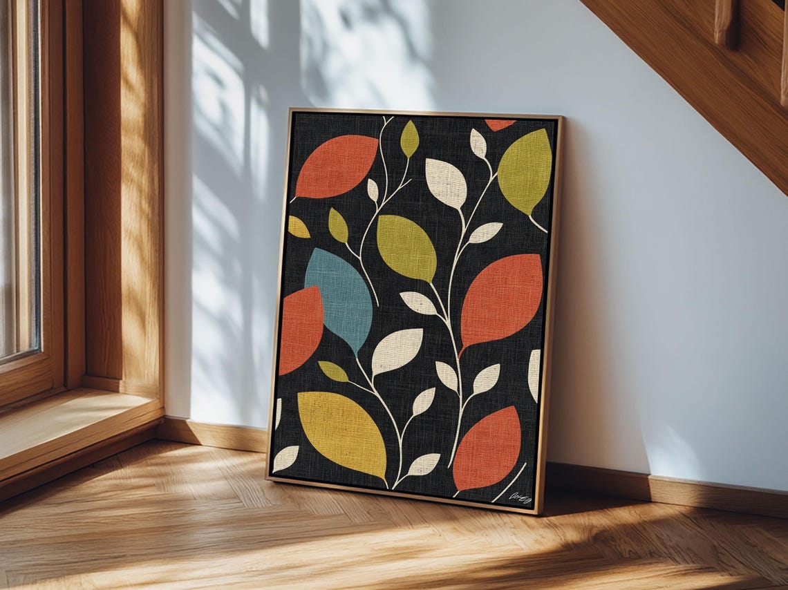 Mid Century Modern Leaf Pattern Colorful Boho Botanical Art Print - Image 3