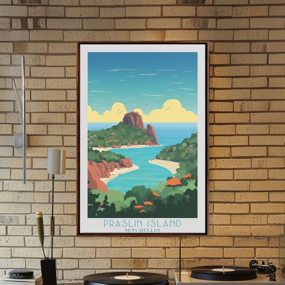 Praslin Island Travel Poster Print Framed Wall Art Metal Wall Art Seychelles Art Gift For Him Original Wall Art Travel Gift