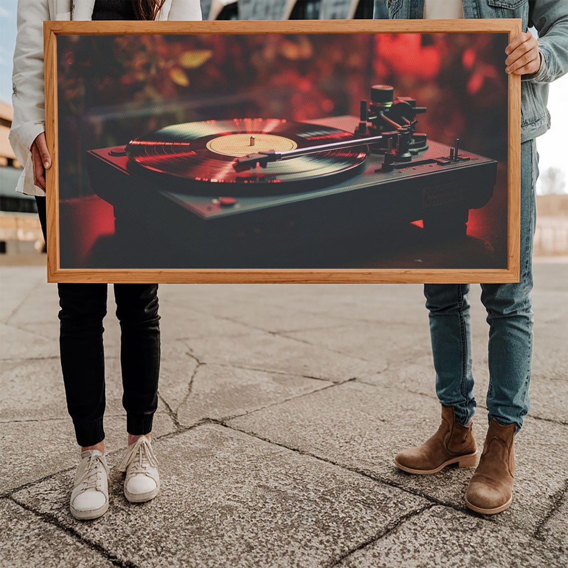 Vintage Vinyl Record Player Warm Red Glow Moody Turntable Music Poster - Image 5