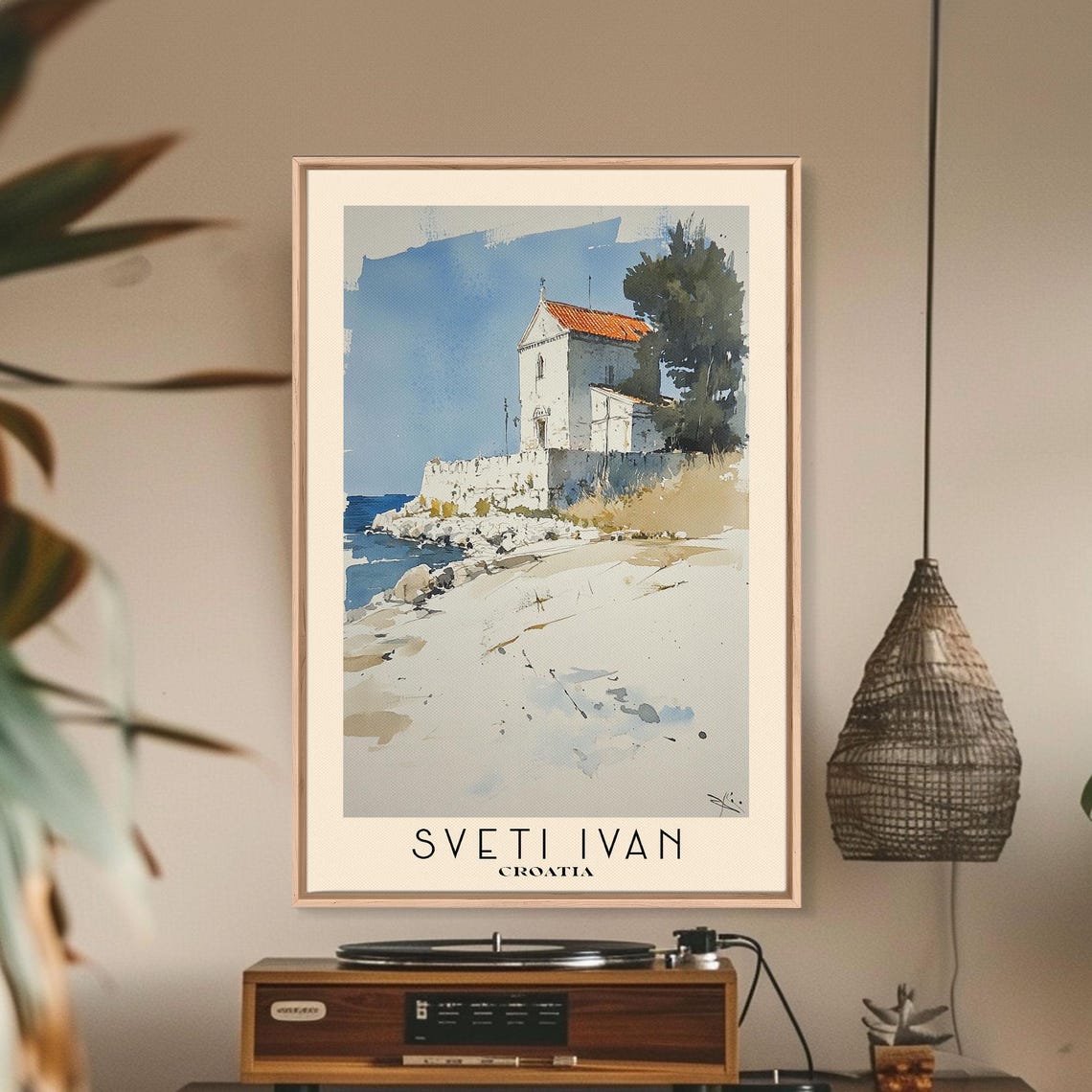 Sveti Ivan Croatia White Chapel Rocky Coast Watercolor Poster - Image 3