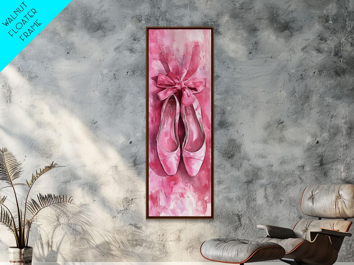 Pink Ballet Shoes Watercolor Painting Pointe Slippers Bow Vertical Poster - Image 2