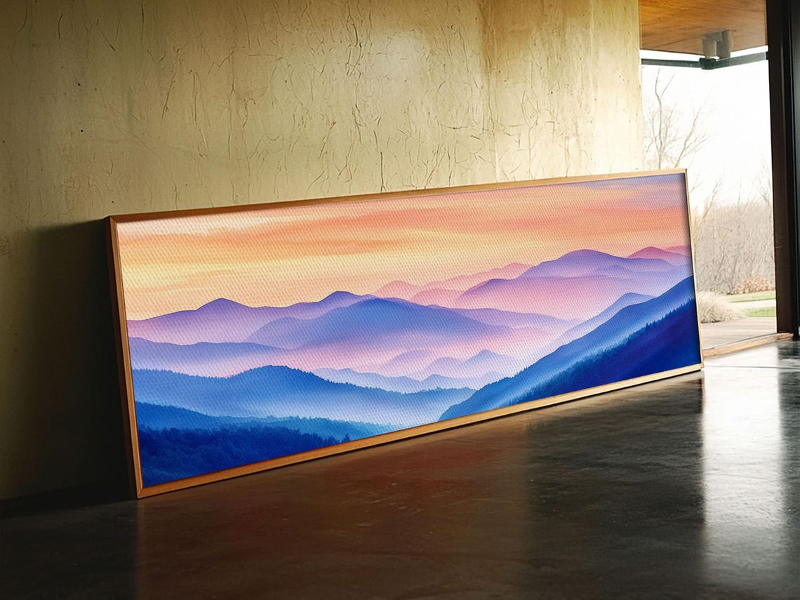 Blue Ridge Mountains Sunset Layers Panoramic Landscape Painting Poster - Image 3