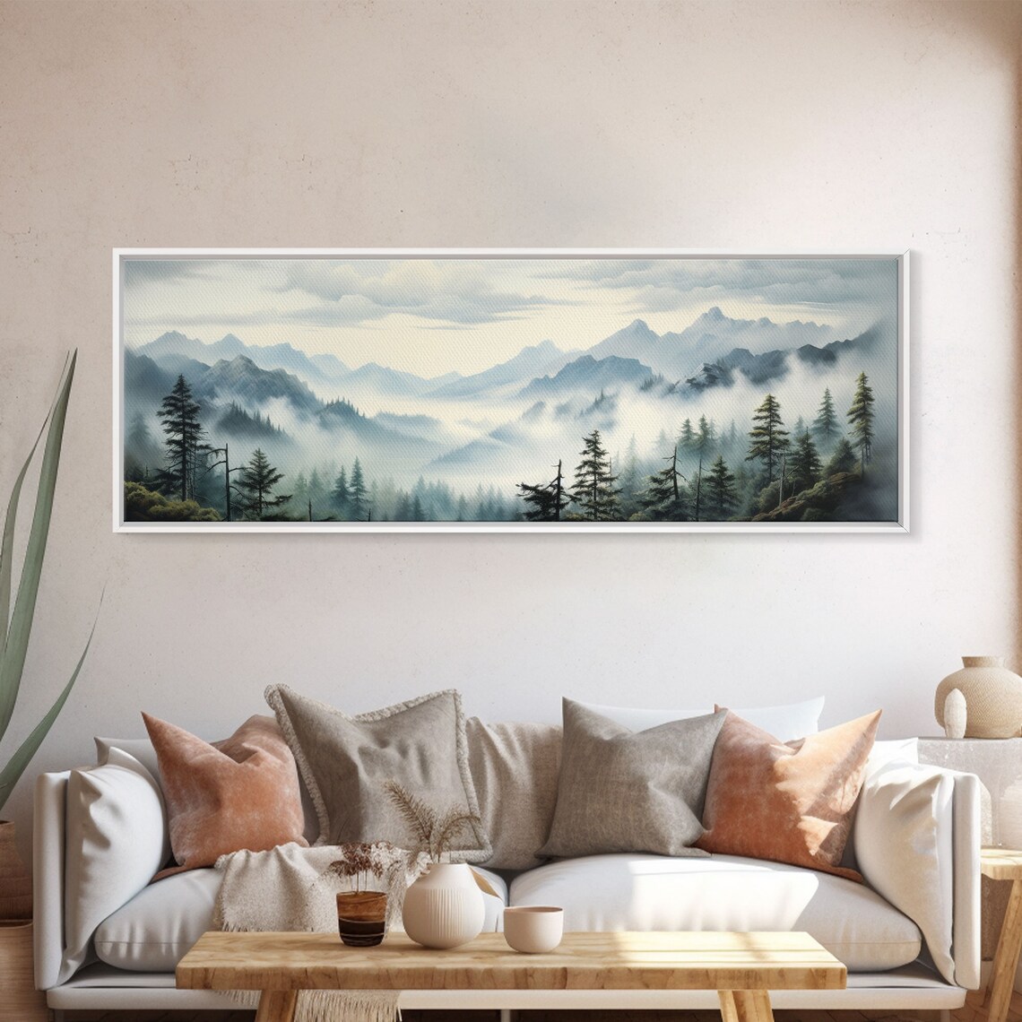 Foggy Mountain Forest Oil Landscape Art Print - Image 5