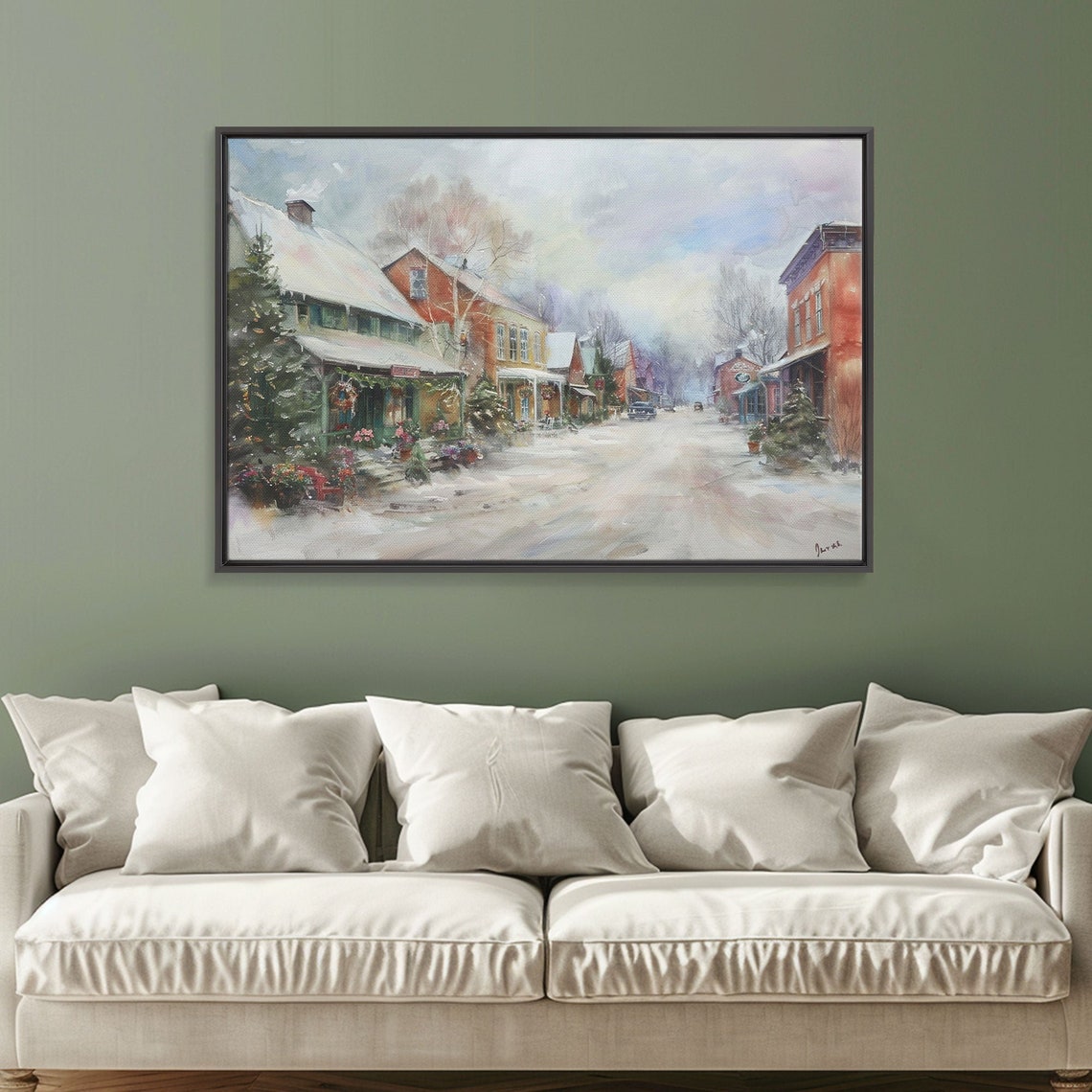 Small Town Christmas Main Street Snowy Shops Holiday Painting Wall Art - Image 6
