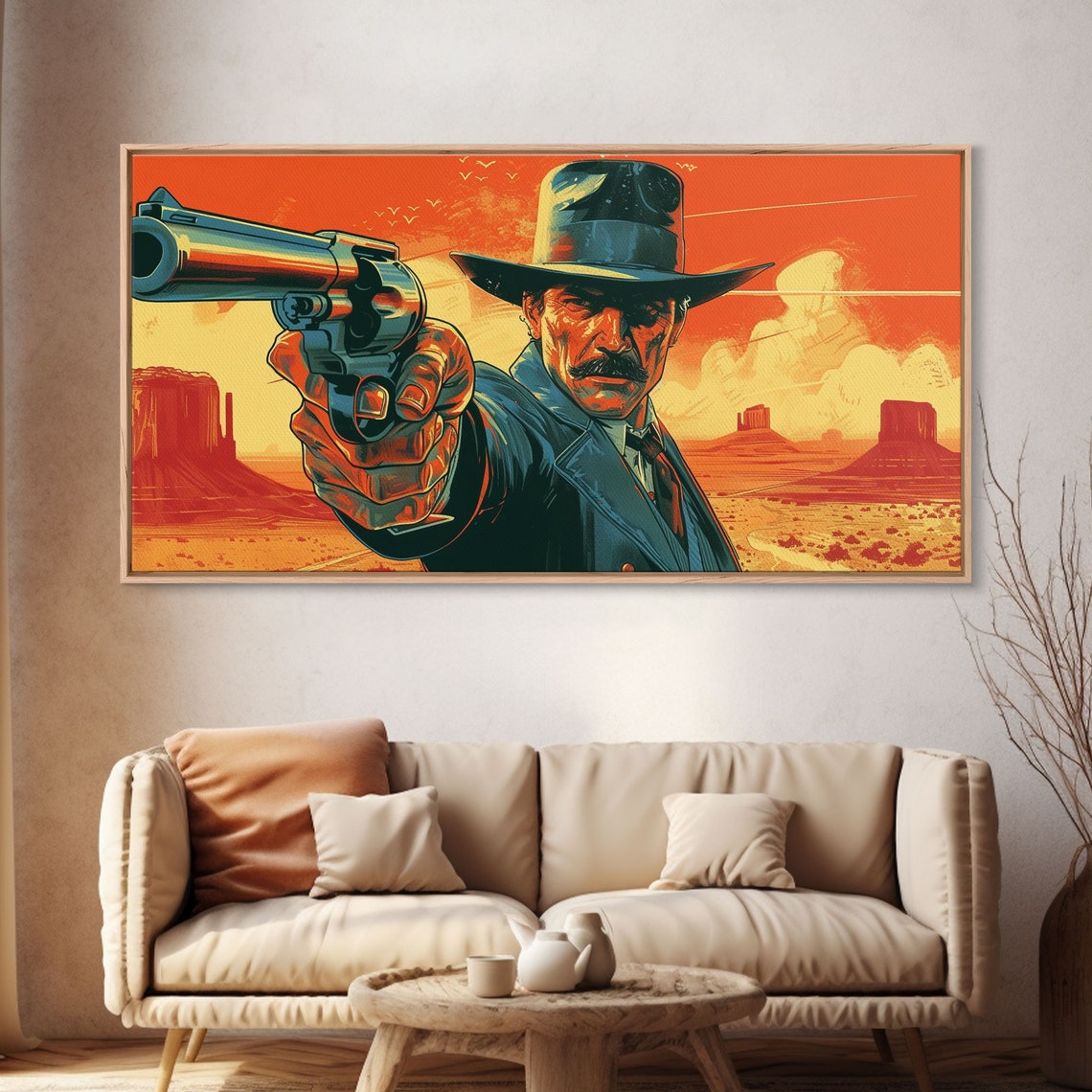 Retro Western Gunslinger Comic Pop Art Revolver Desert Sunset Poster - Image 4