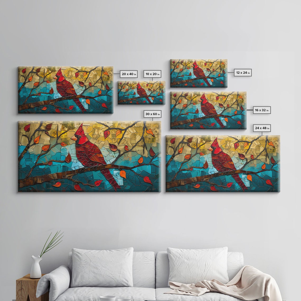Stained Glass Cardinal Red Bird Autumn Branch Mosaic Art Poster - Image 2
