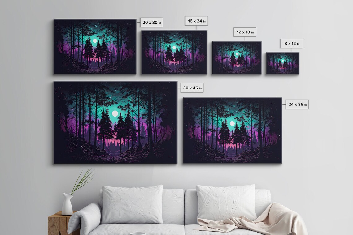 Fantasy Forest Art Print, Full Moon Through Trees - Image 2