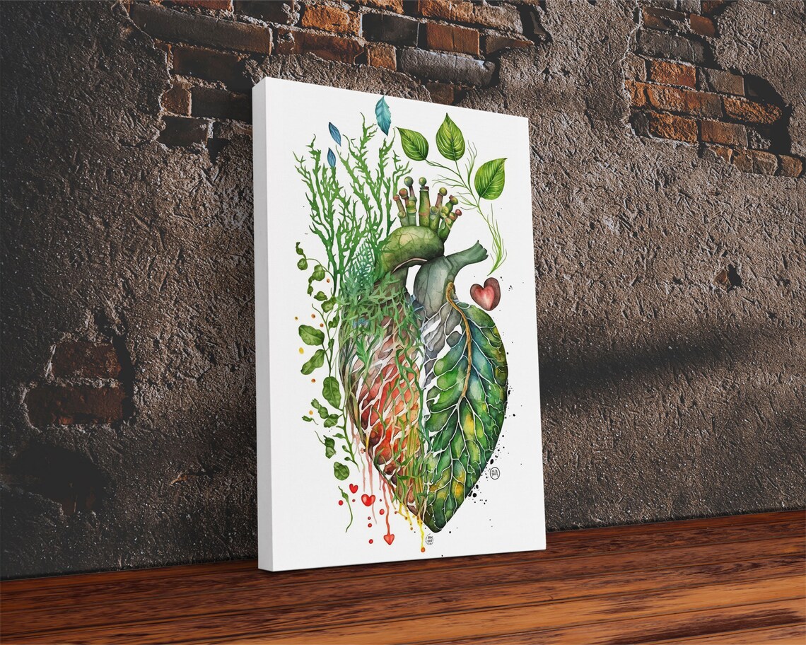 Florapunk Heart Anatomical Heart Painting Print Watercolor Heart Human Heart Pond Heart Marsh Painting Waterlily Lily Pads - Image 2