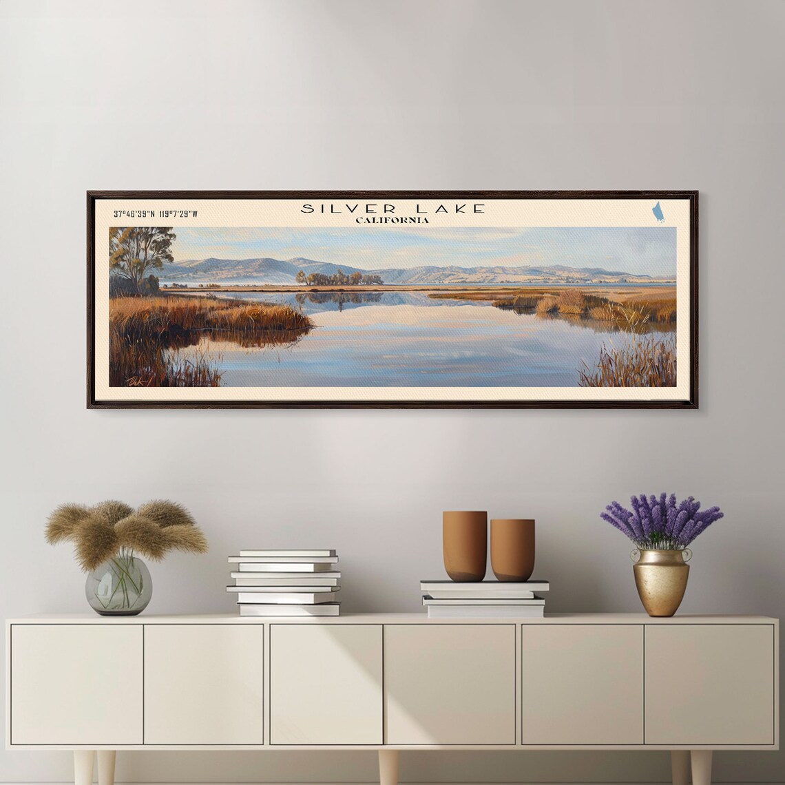 Silver Lake California Golden Reeds Mountain Reflections Travel Poster - Image 2