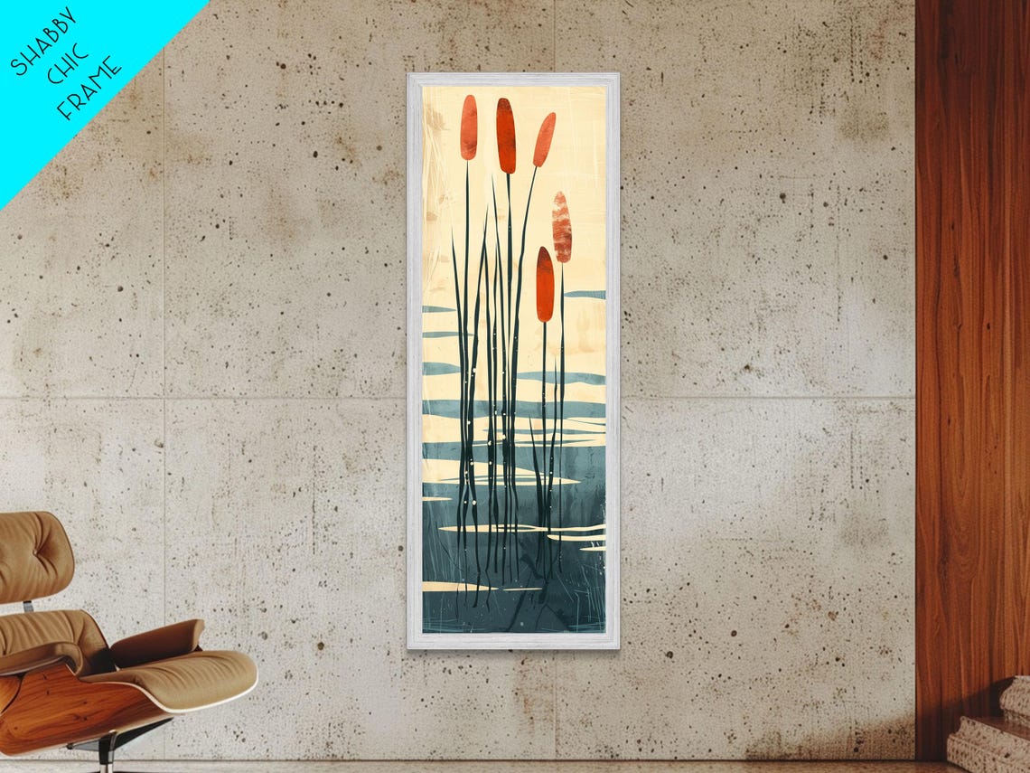 Minimalist Cattail Reeds Red Tops Abstract Tall Earthy Art Print - Image 6