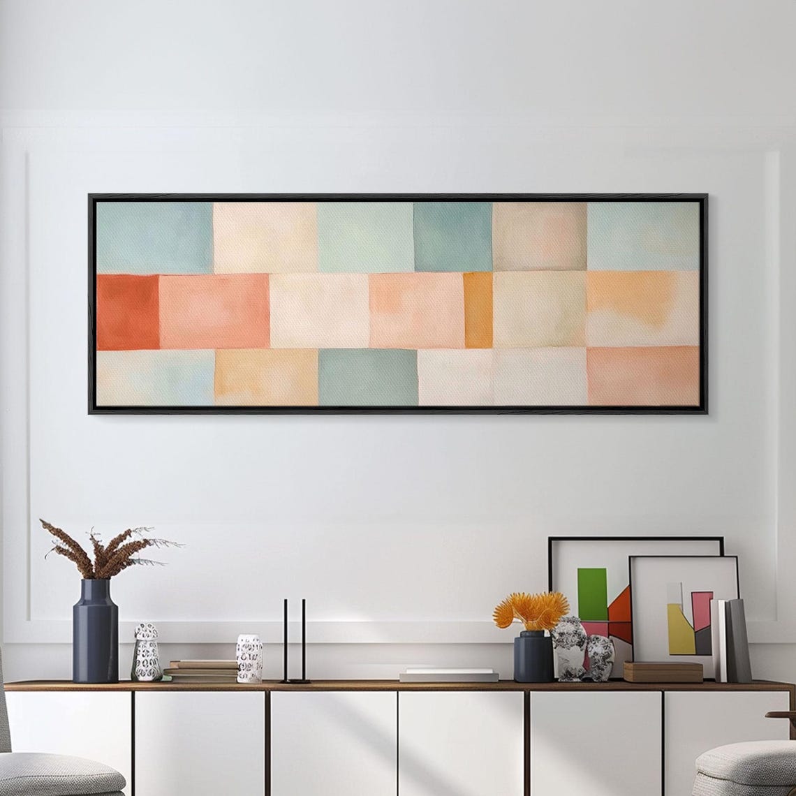 Pastel Color Block Grid Squares Mid Century Modern Abstract Art Poster - Image 2