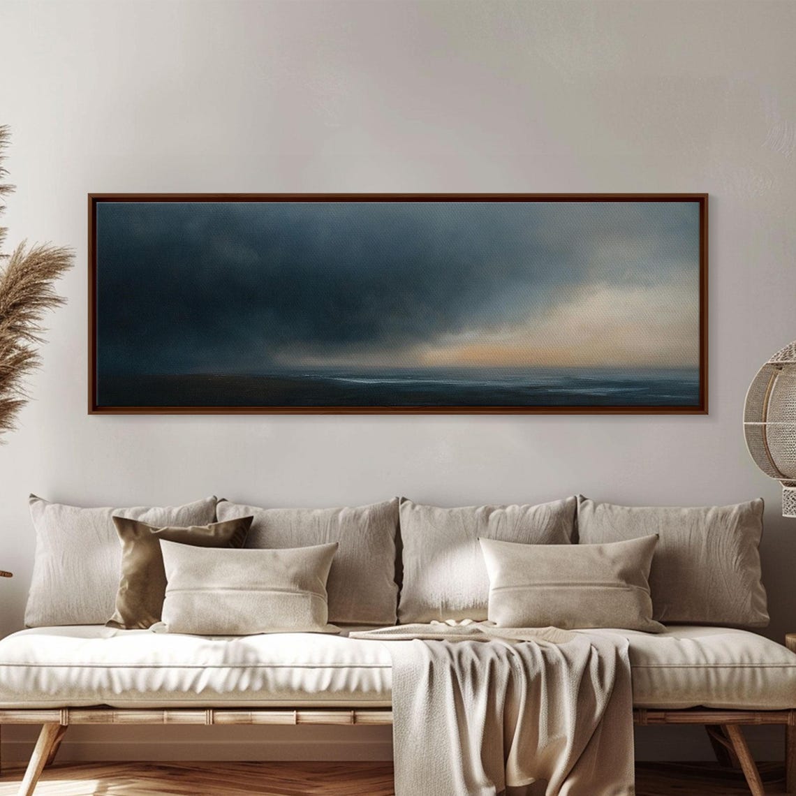 Dark Stormy Seascape Cloudy Sky Moody Ocean Panoramic Painting Poster - Image 4