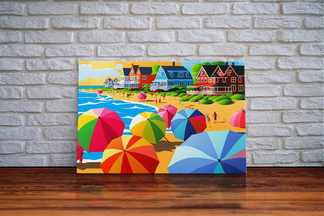 Beach Crowd Art Deco Pop Art Poster, Beach House Decor