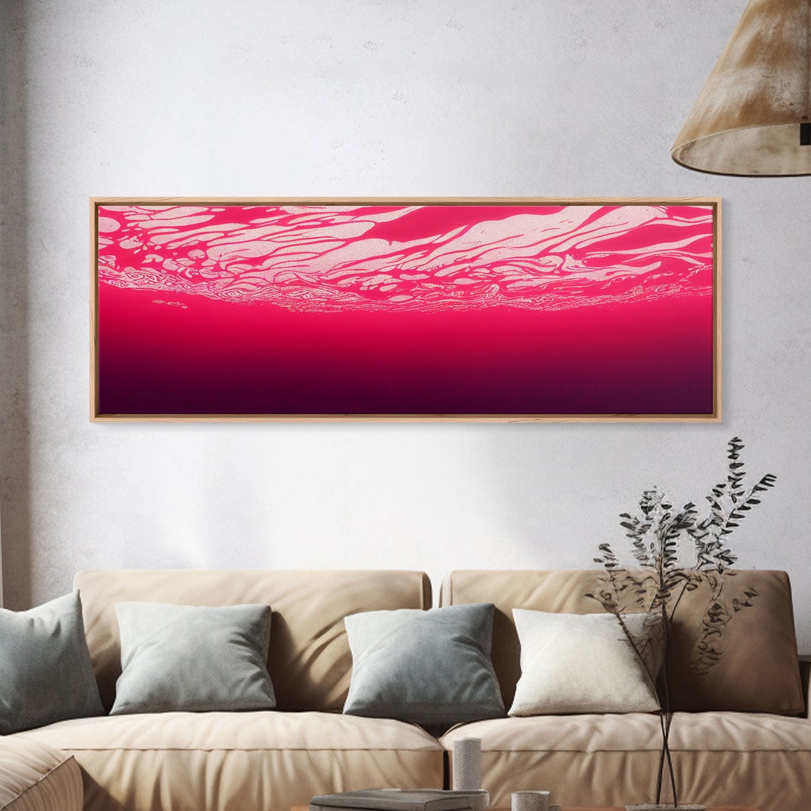 Hot Pink Ocean Abstract Waves Gradient Fuchsia Panoramic Poster - Image 4
