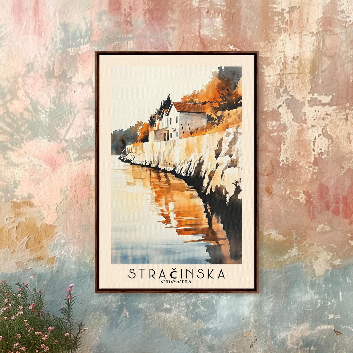 Stracinska Croatia Cliff Houses Golden Water Reflection Poster - Image 4