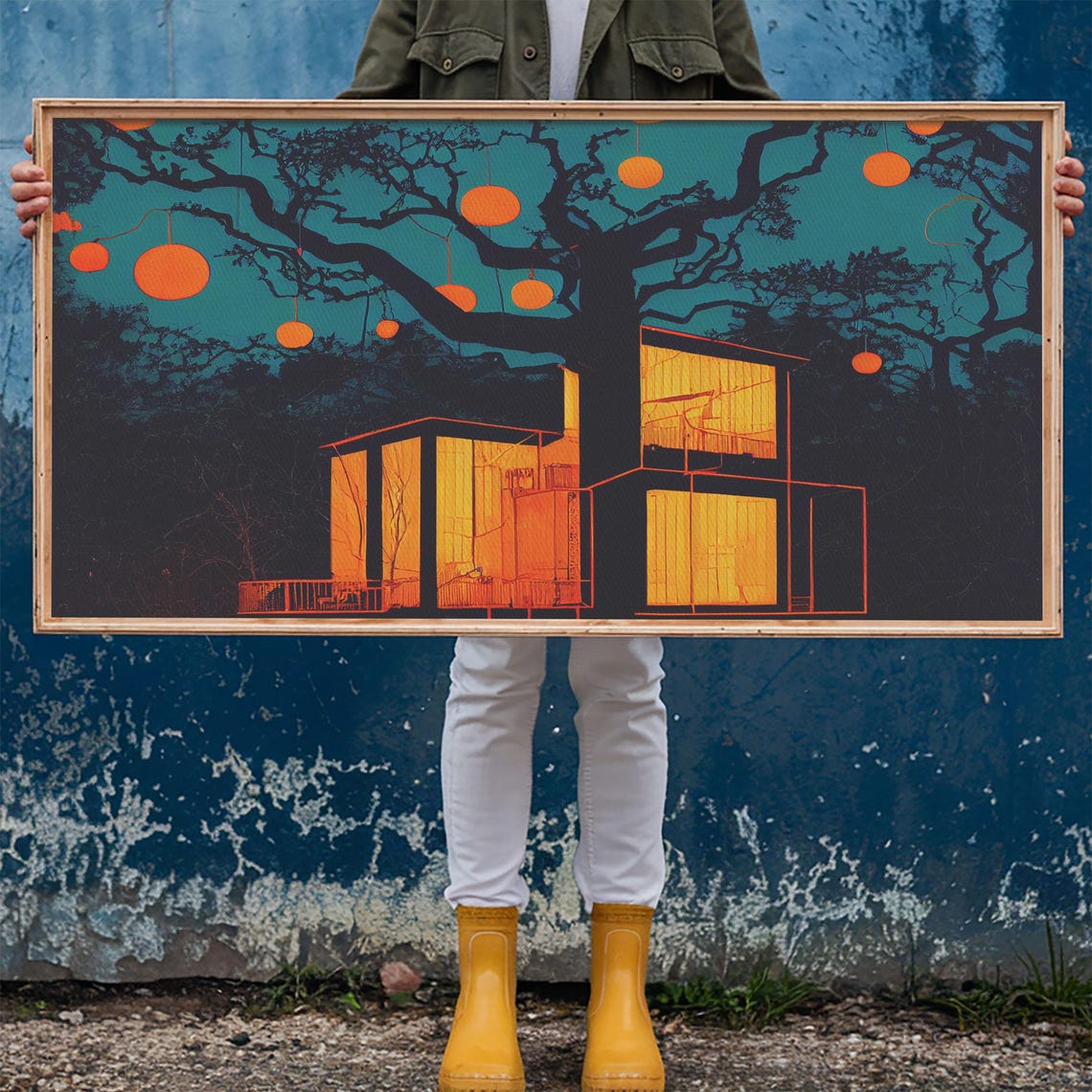 Surreal Treehouse With Glowing Windows And Hanging Lanterns Wall Art - Image 5