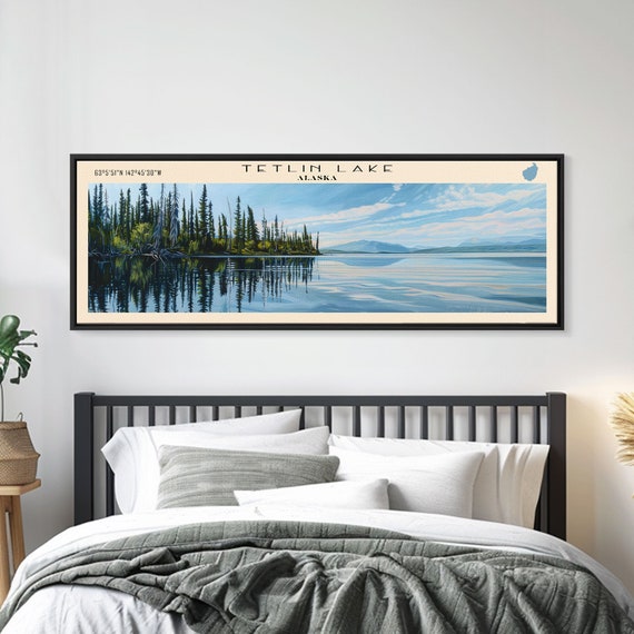 Tetlin Lake Alaska Panoramic Wall Art Framed Print Lake House Decor Travel Poster Serene Landscape Living Room Decor Nature Art