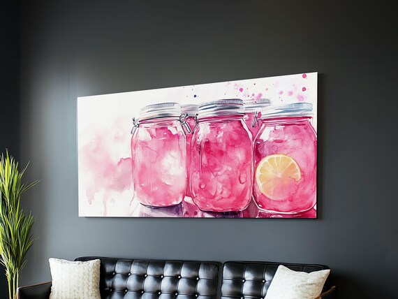 Glass Jar Lemon Art Framed Print Rustic Kitchen Wall Decor Whimsical Food Art Pink Farmhouse Decor Cottagecore Artwork