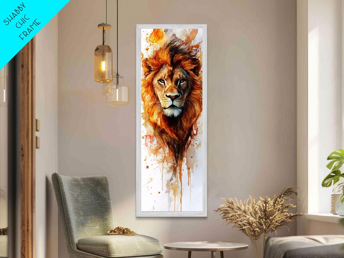 Majestic Lion Portrait Golden Watercolor Splatter Wildlife Wall Poster - Image 5