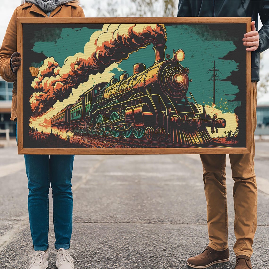Pop Art Steam Train Framed Print Cool Wild West Decor Western Art Framed Colorful Pop Art - Image 3