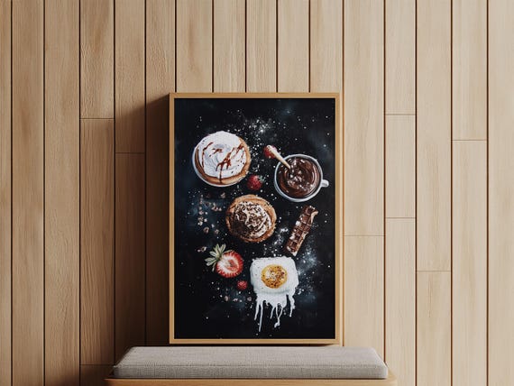 Desserts Wall Art Kitchen Decor Bakery Wall Art Bakery Painting Wood Framed Print Painting Of Cupcakes And Coffee