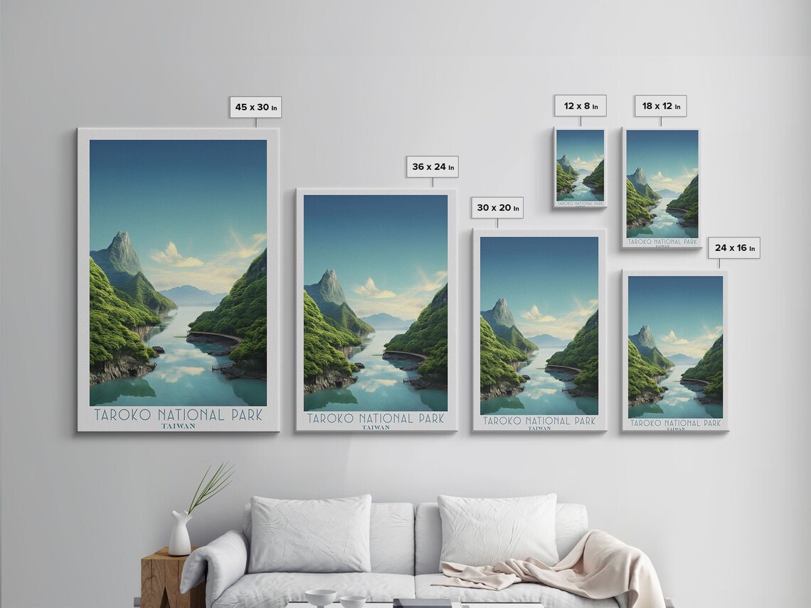 Taroko National Park Taiwan Marble Gorge River Green Peaks Travel Poster - Image 2