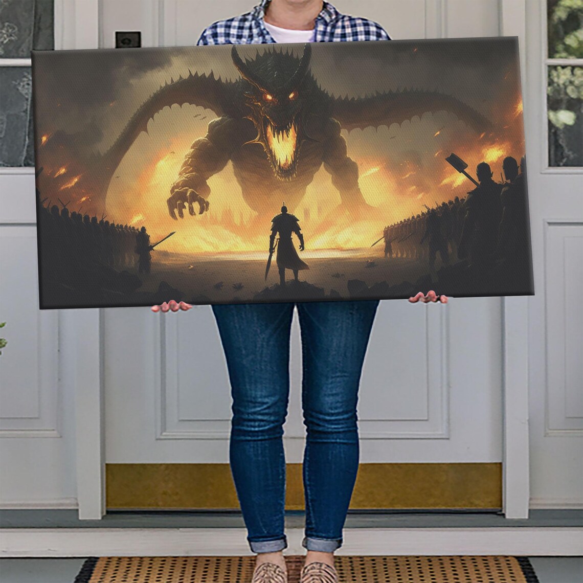 Warrior Facing Down A Dragon, Fantasy Wall Art - Image 4