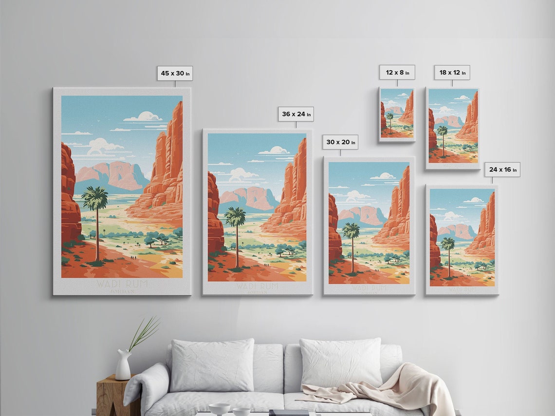 Wadi Rum Jordan Red Rock Cliffs Desert Valley Palm Tree Poster - Image 2
