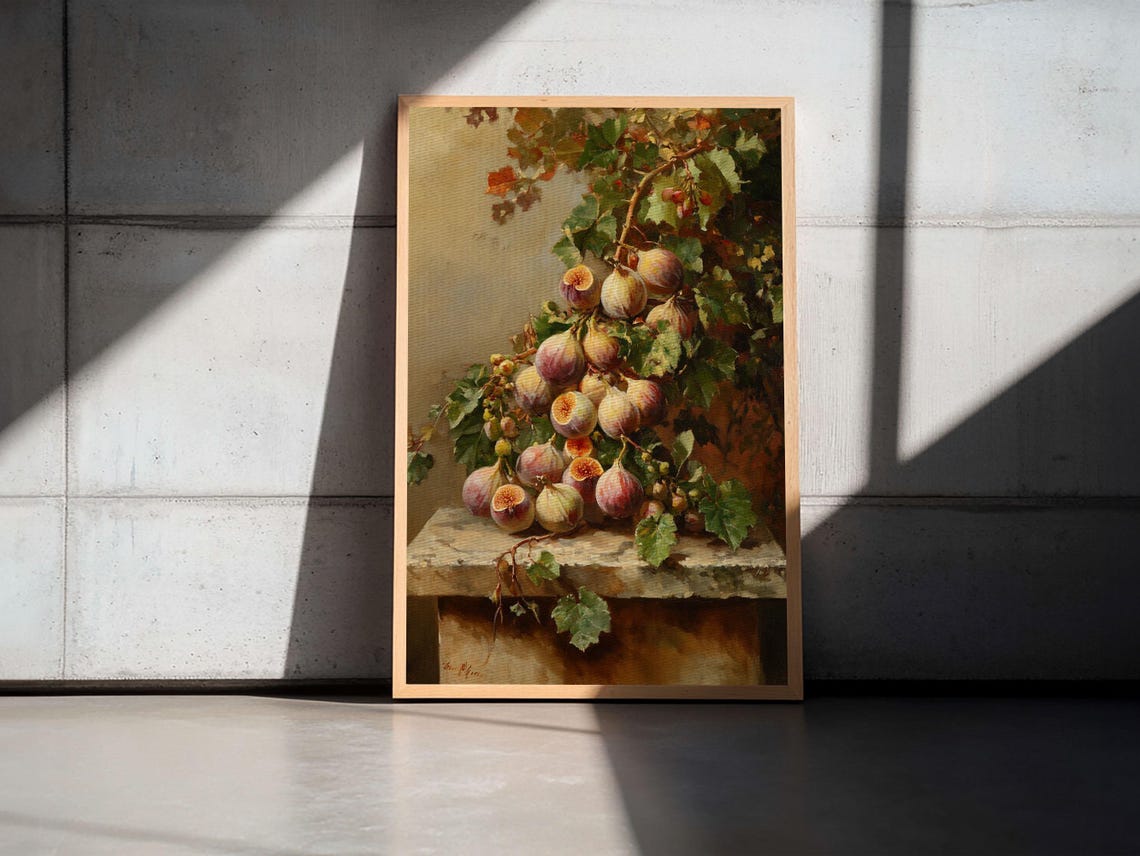 Ripe Figs on the Vine Still Life Oil Painting Kitchen Wall Art Print - Image 5