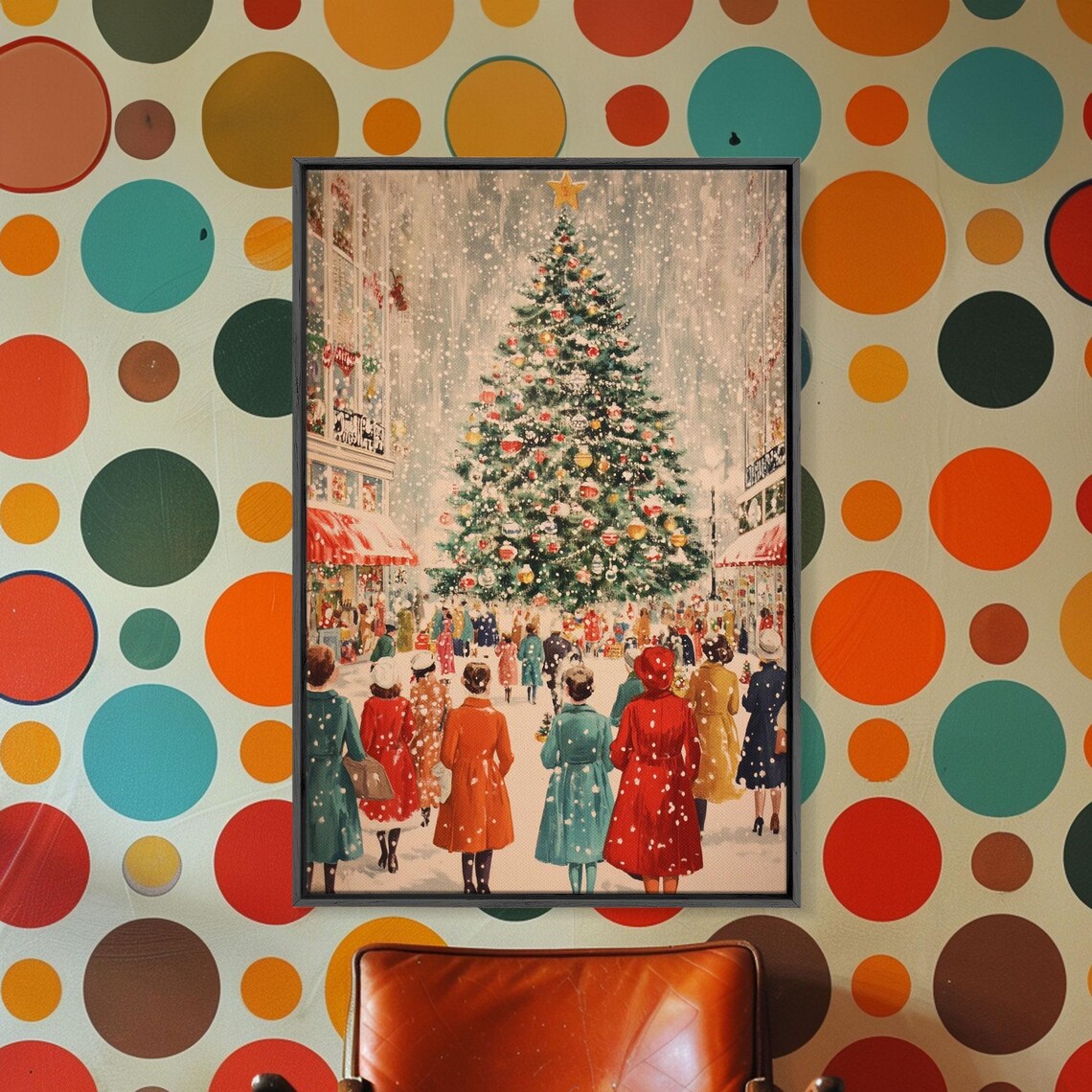 Christmas Tree in Town Square, Holiday Wall Art Print - Image 3
