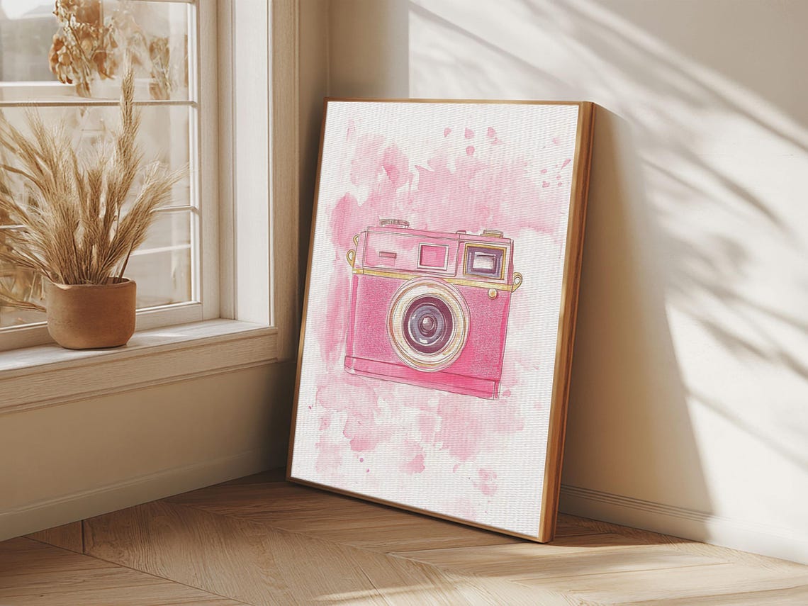 Pink Retro Film Camera Watercolor Art Print Photography Studio Poster