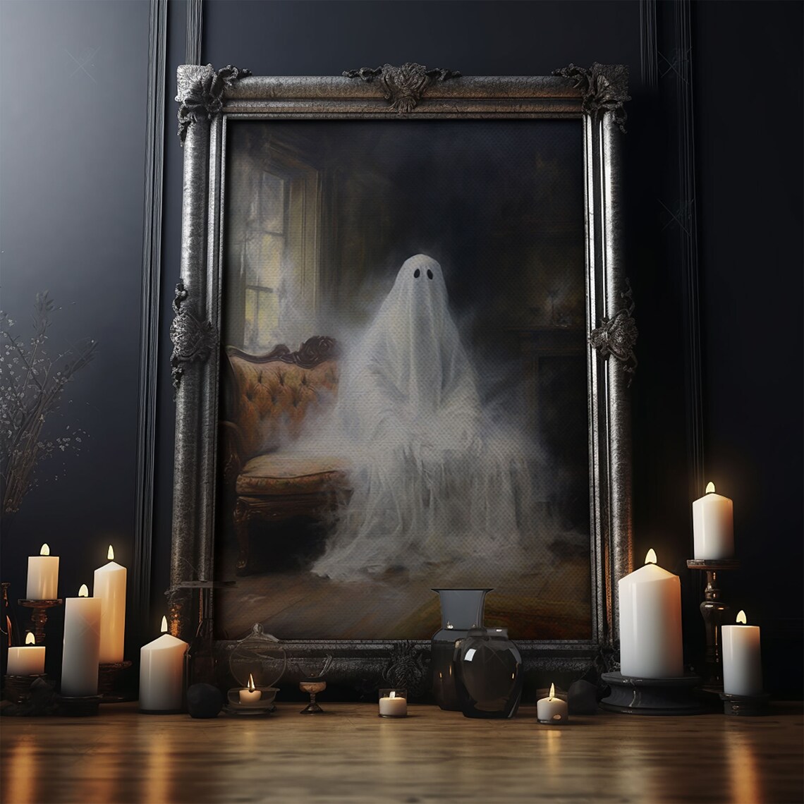 Ghost on Sofa Gothic Victorian Halloween Art Print - Image 4