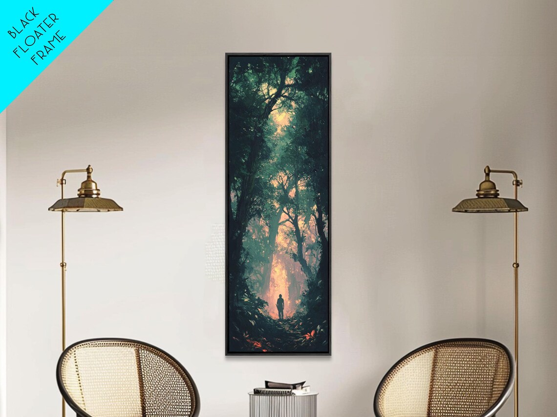 Forest At Dusk Painting, Rustic Christmas Art Print