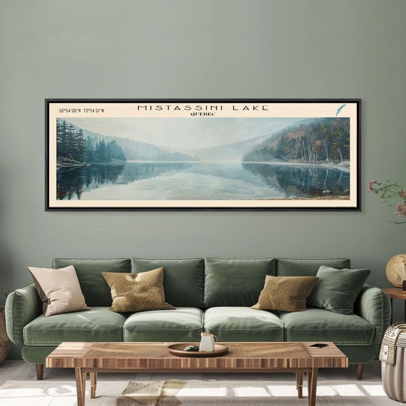 Mistassini Lake Framed Print Lake House Decor Panoramic Wall Art Travel Poster Beautiful Landscape Painting Living Room Decor