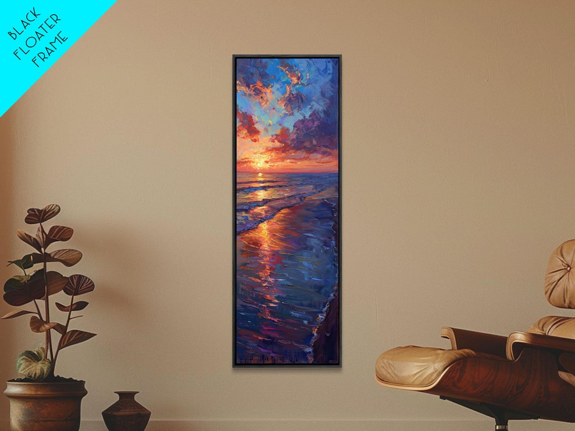 Vibrant Ocean Sunset Golden Reflection Waves Impasto Painting Poster - Image 2