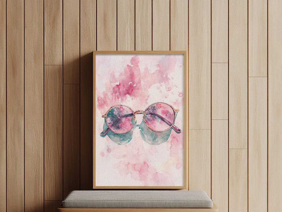 Rose Tinted Sunglasses Watercolor Pink Retro Fashion Art Print - Image 2