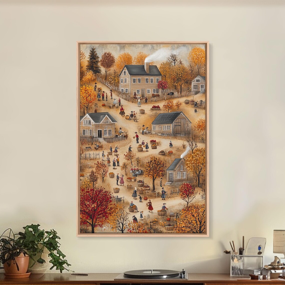 Folk Art Harvest Scene, Autumn Wall Art Print - Image 4