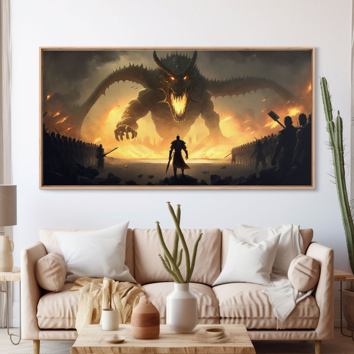 Warrior Facing Fire Dragon Epic Battle Fantasy Dark Knights Art Poster - Image 3