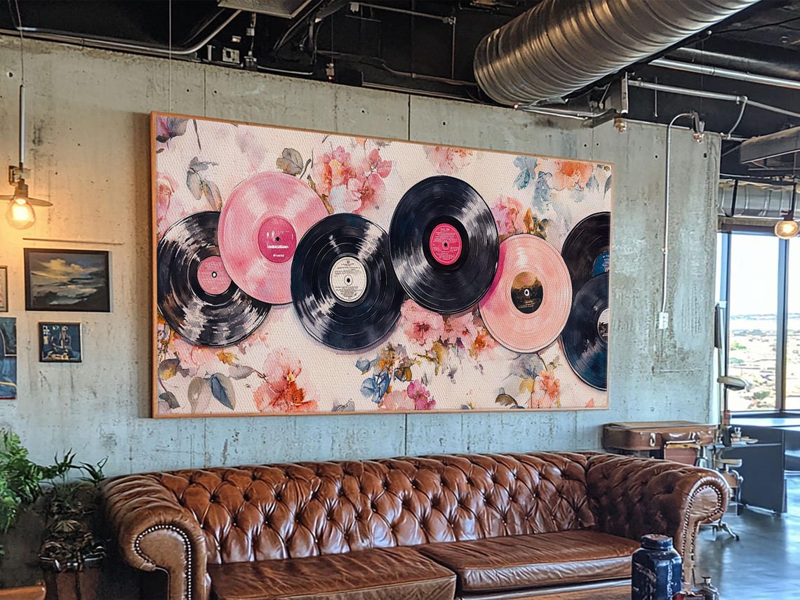 Retro Vinyl Records Floral Watercolor Music Lover Nostalgia Poster - Image 3