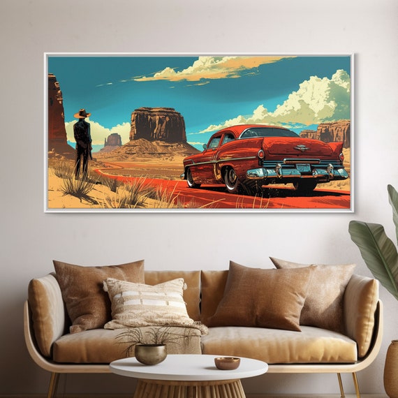 The City Slicker Hot Rod In The Desert Framed Print Pop Art Wild West Mashup Arizona Decor 1950s Hot Rod Wall Art Gift For Him